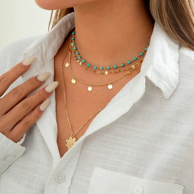 4Pcs Boho Stone Flower Necklace Set