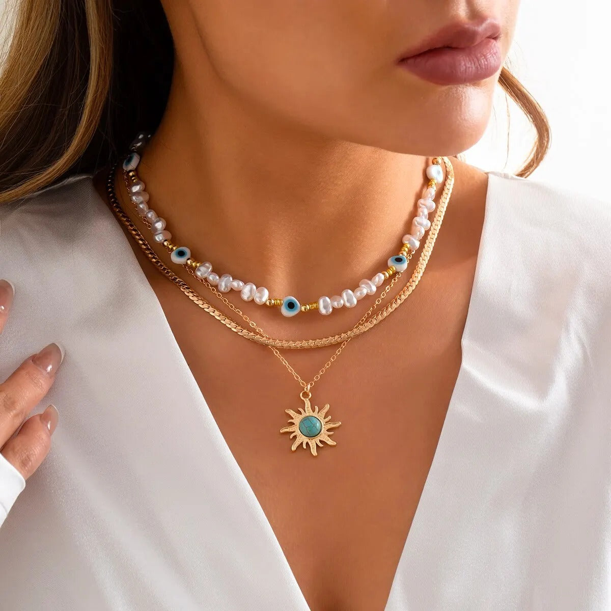 Evil Eye Away 3Pcs Necklace Set